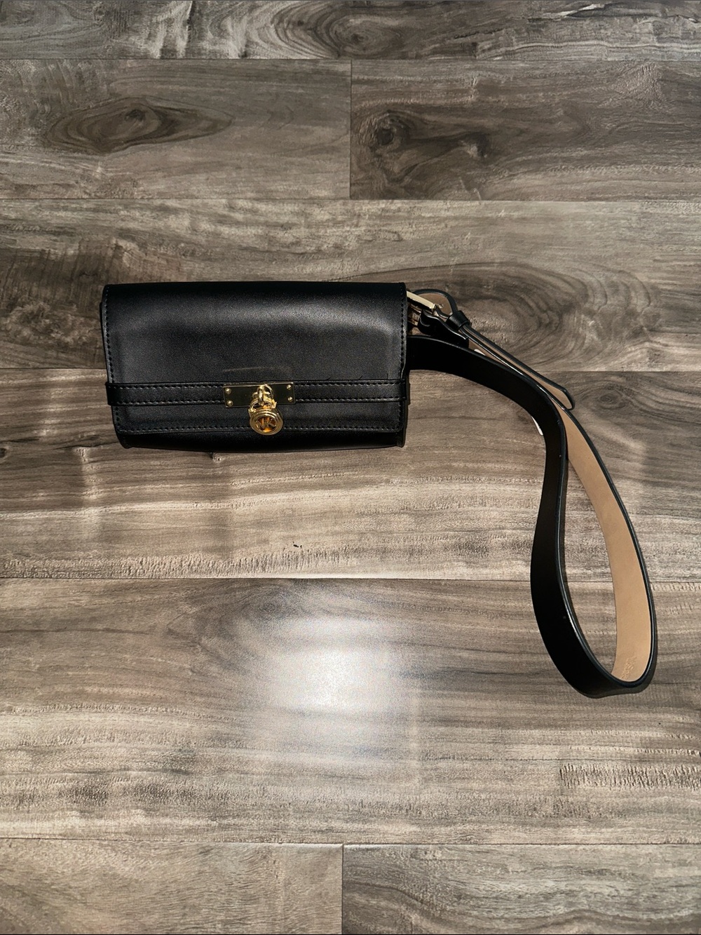 NWT Michael Kors Black Crossbody Clutch Wallet Gold Hardware